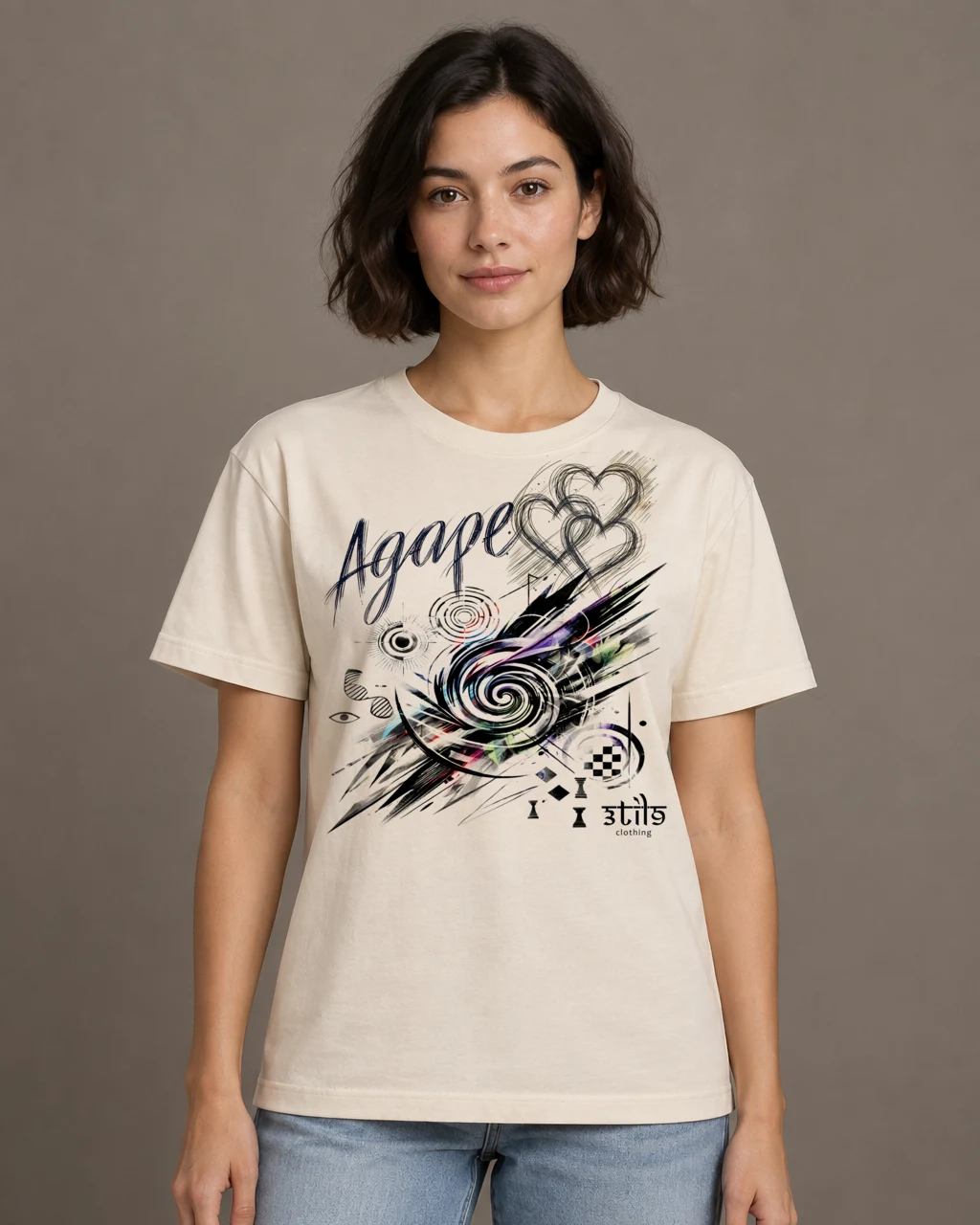 Футболка Agape Abstract — футболка натурального цвета прямого кроя